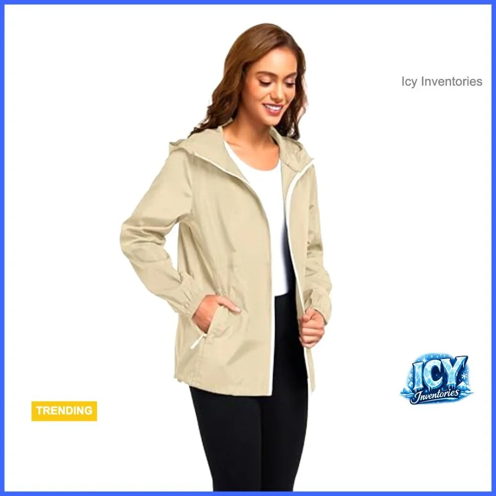 Waterproof Rain Jacket Lightweight Packable Hooded Windbreaker - Picture 2 of 7